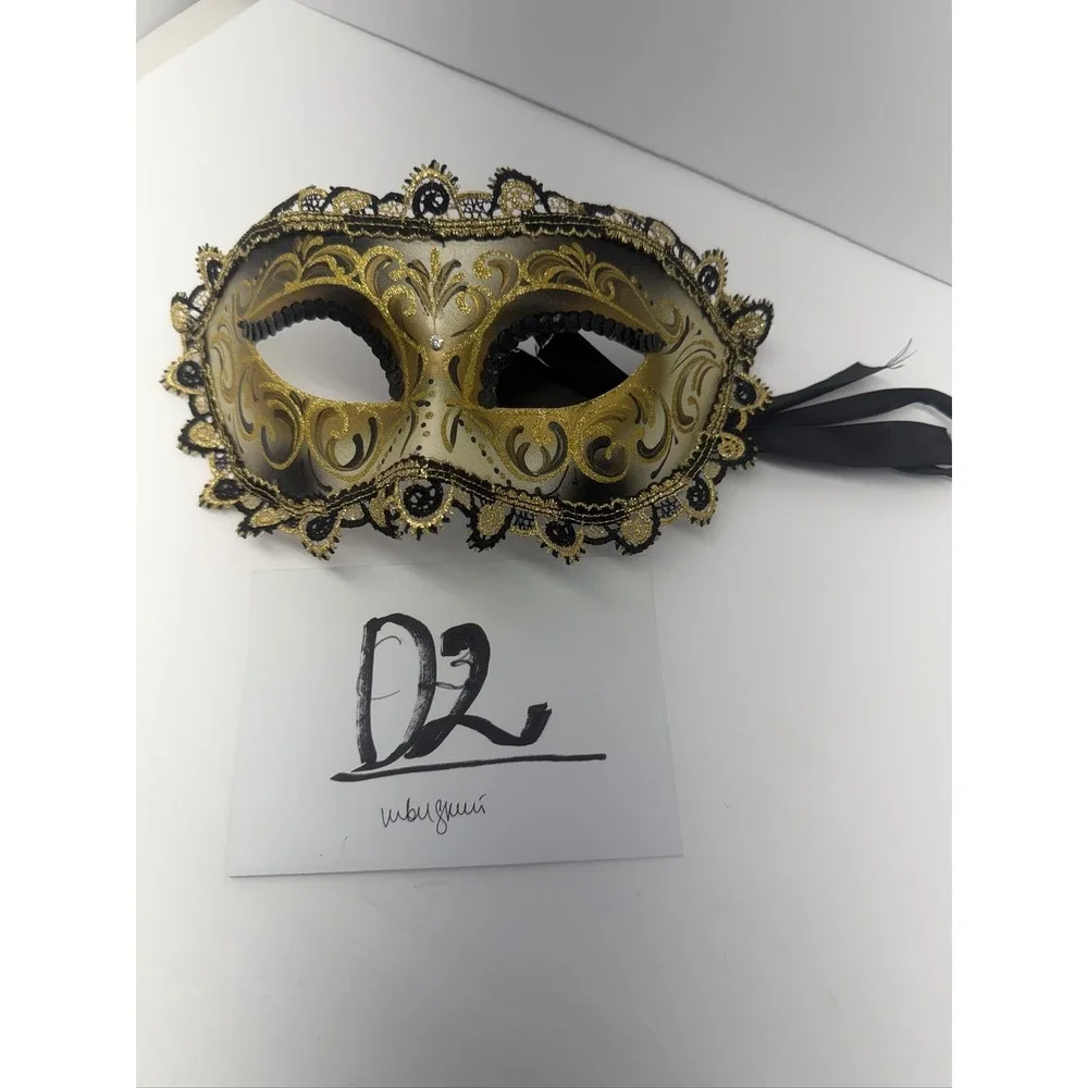 Original Venezia Hand Painted Masquerade Mask Venetian Lace Sequins Rhinestone